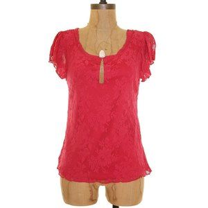 Olivia Moon Lace Top Size S Short Sleeve Dark Pink Lipstick NWT  B61